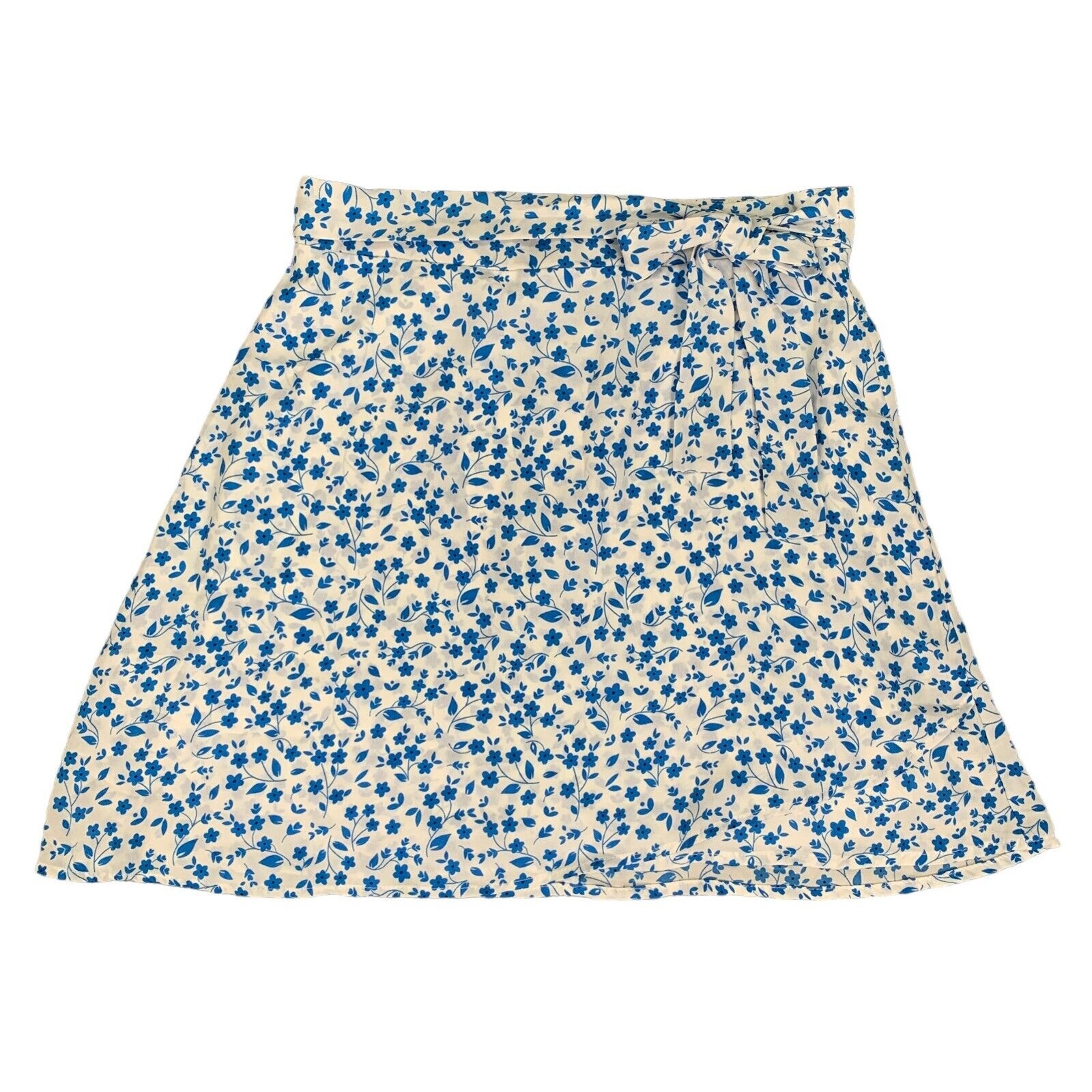 Mi Ami Skirt Women M Medium White Blue Floral Bow Front Back Zip Flowy Francesca